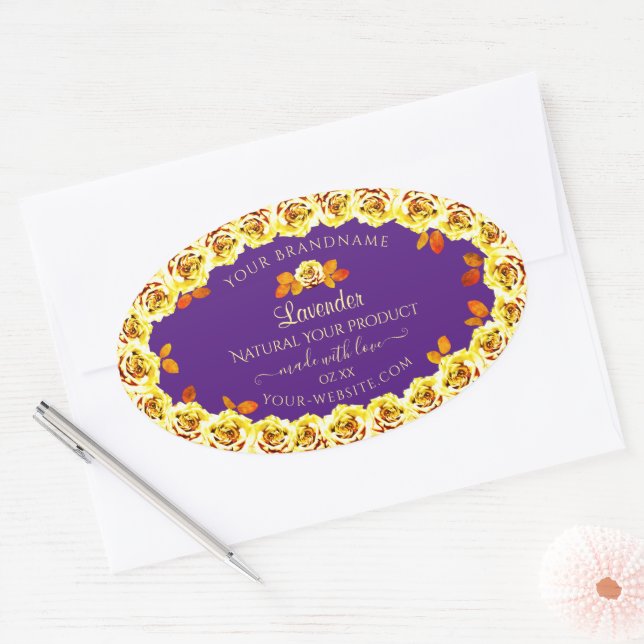 Floral Purple Product Packaging Label Yellow Roses (Envelope)