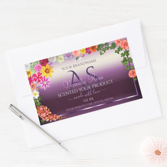 Floral Purple Product Packaging Labels Initials (Envelope)