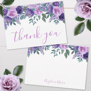 Floral Purple Quinceañera Birthday Thank You Card