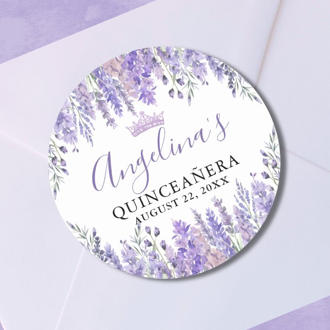 Floral Purple Quinceanera Classic Round Sticker (Floral Purple Quinceanera Classic Round Sticker)