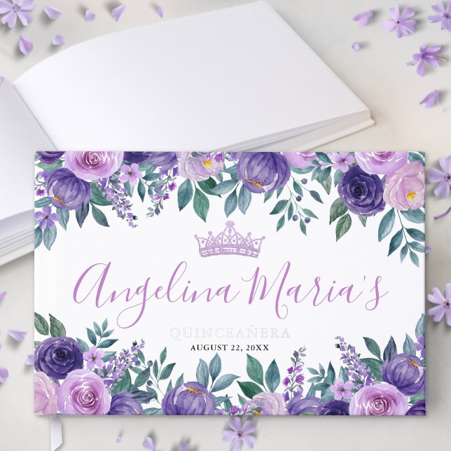 Floral Purple Quinceanera Guest Book (Floral Purple Quinceanera Foil Guest Book)