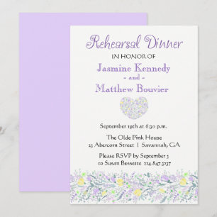 Floral Purple Rehearsal Dinner Flowers Heart Invitation