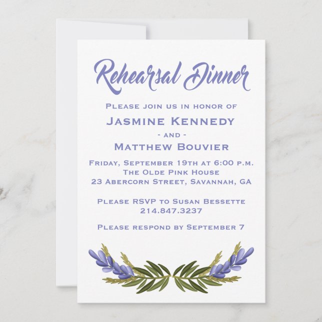 Floral Purple Rehearsal Dinner Lavender Flowers Invitation (Front)