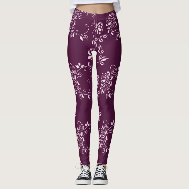 Floral purple retro element leggings (Front)