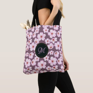 Floral purple retro pattern. Monogram. Tote Bag
