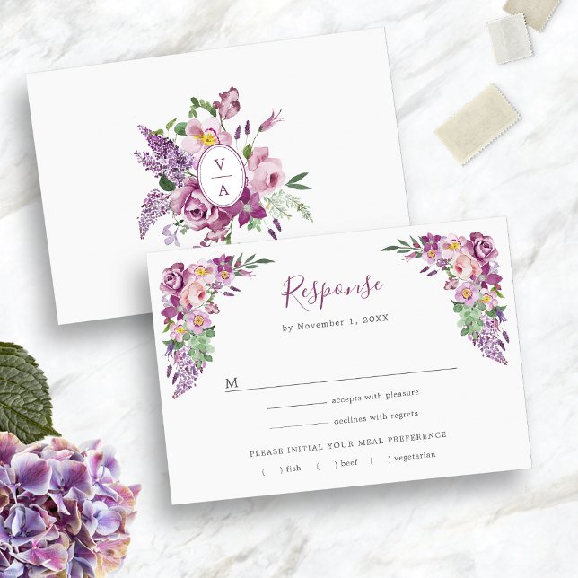 Floral Purple RSVP Card (Watercolor Lavender Floral Purple RSVP Card
)