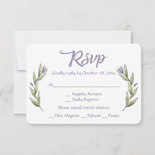 Floral Purple RSVP Watercolor Flowers Laurel Card