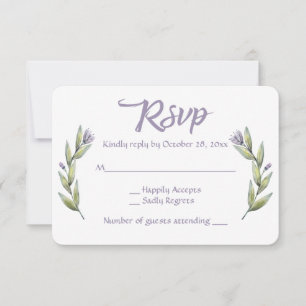 Floral Purple RSVP Watercolor Flowers Laurel Card