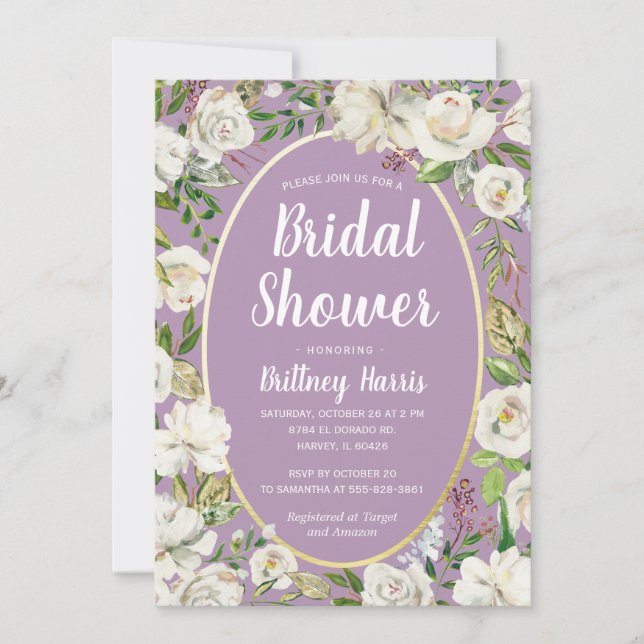 Floral Purple Spring Garden Bridal Shower Brunch Invitation (Front)