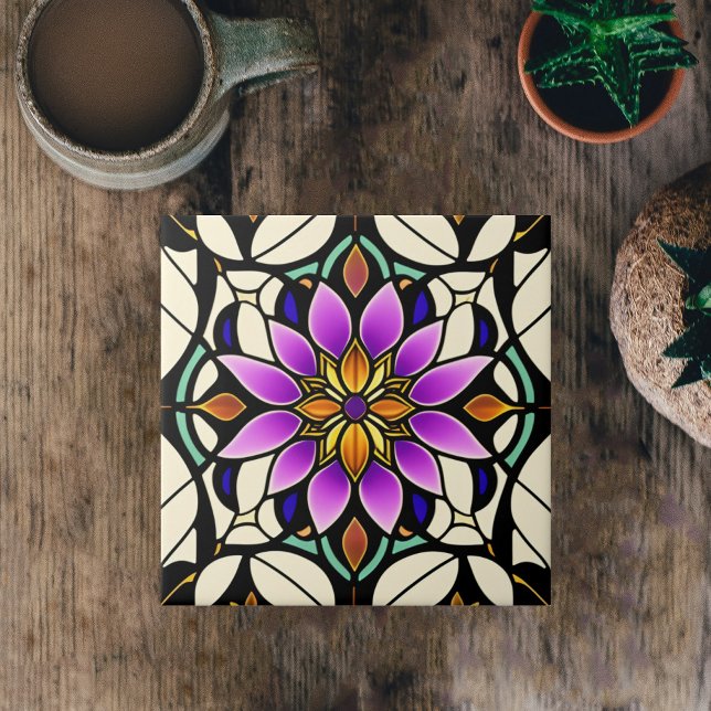 Floral Purple Stained Glass Artwork Tile (Creator Uploaded)