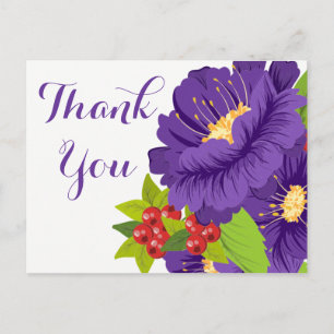 Floral Purple Thank You Flowers - Wedding Party Postcard