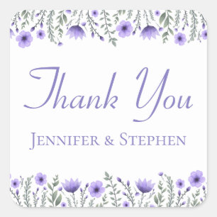 Floral Purple Thank You Watercolor Flowers Wedding Square Sticker