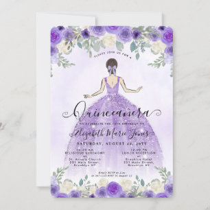 Floral Purple Violet Princess Birthday Quinceanera Invitation