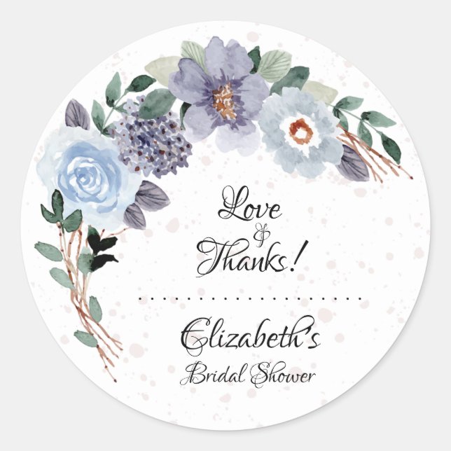 Floral Purple Watercolor Bridal Shower Classic Round Sticker (Front)