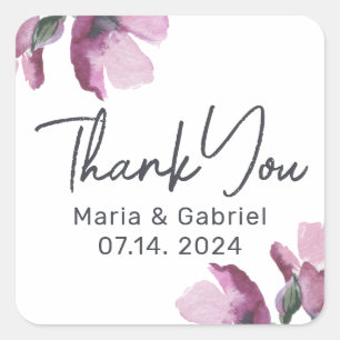 Floral purple watercolor Elegant Wedding Thank You Square Sticker