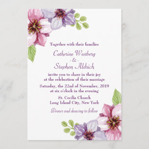 Floral Purple Watercolor Flower Wedding Invitation