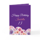 Floral Purple Watercolor Heart 13th Birthday