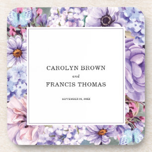 Floral Purple Watercolor Personalised Wedding Coaster