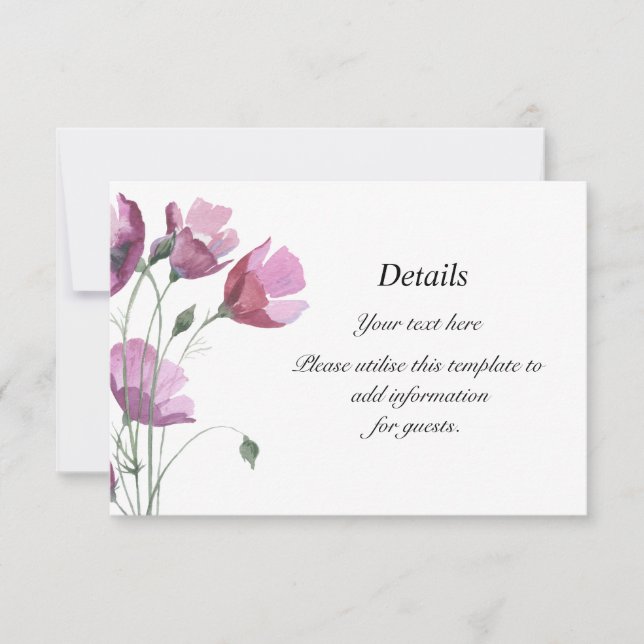 Floral purple watercolor Wedding Reception Details RSVP Card (Front)
