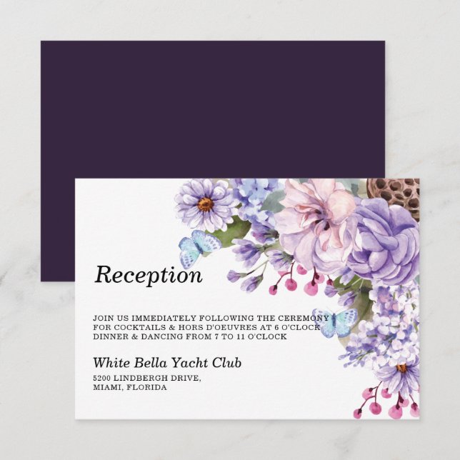 Floral Purple Watercolor Wedding Reception Invitation (Front/Back)