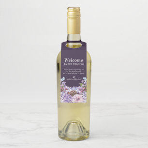 Floral Purple Watercolor Wedding Welcome Bottle Tag