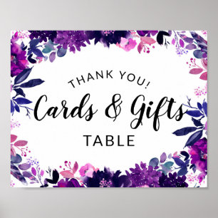 Floral Purple Wedding Cards and Gifts Table Sign