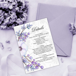 Floral Purple Wedding Damask Details Enclosure Card