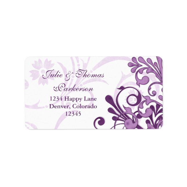 Floral Purple Wedding Return Address Label (Front)