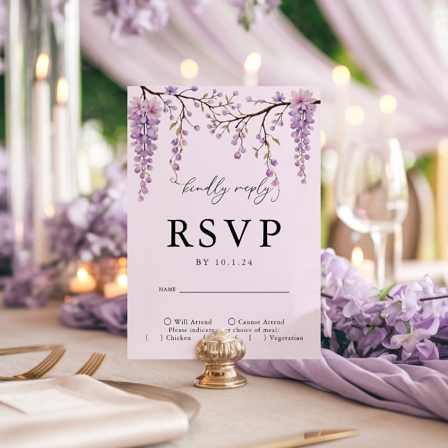 Floral Purple Wisteria Branches Wedding RSVP Card (Creator Uploaded)