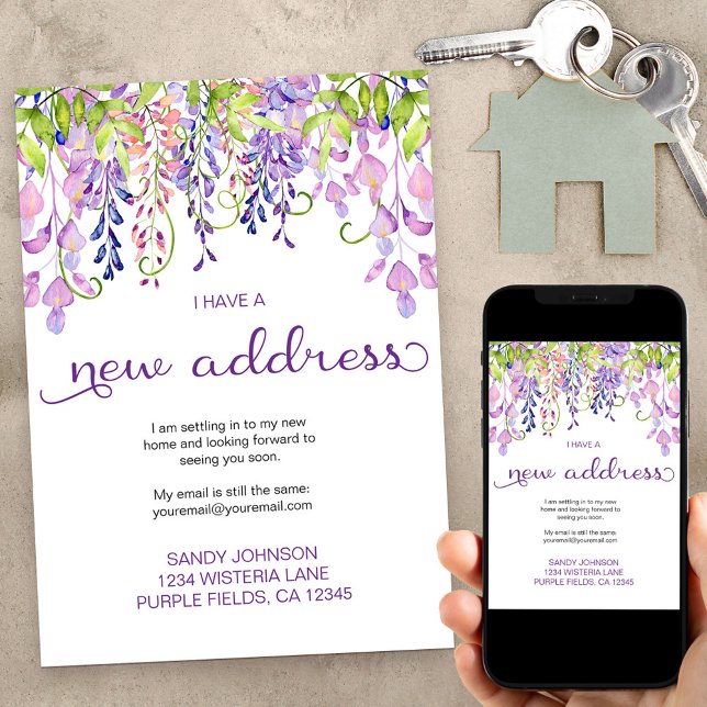 Floral Purple Wisteria I have a New Address Moving Announcement (Creator Uploaded)