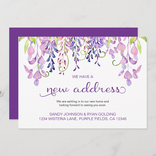 Floral Purple Wisteria We Have New Address Moving Announcement (Front/Back)
