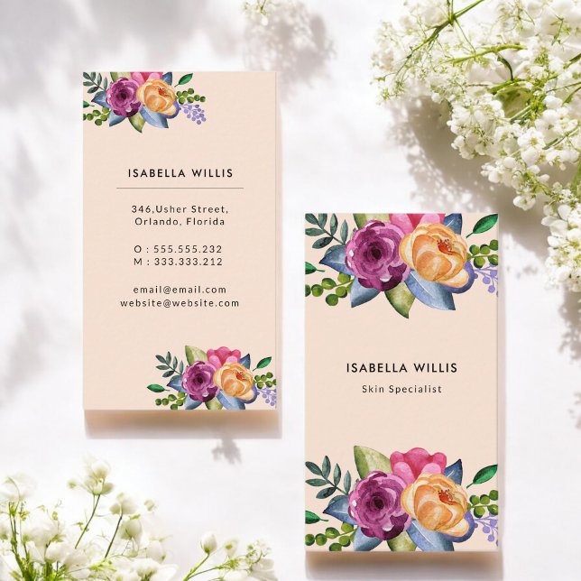Floral Purple Yellow Flowers Pastel Vertical Business Card (Creator Uploaded)