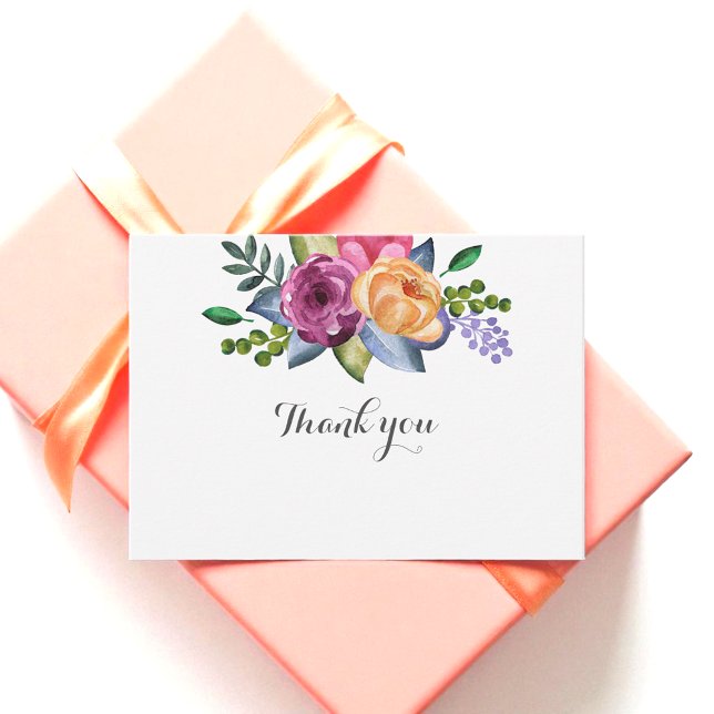 Floral Purple Yellow Thank You Simple White Card (Creator Uploaded)