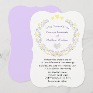 Floral Purple & Yellow Wedding Flowers & Hearts Invitation