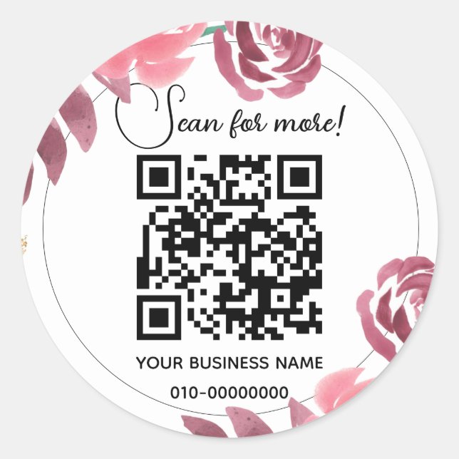Floral QR Code Business  Classic Round Sticker (Front)