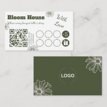 Floral QR Code Loyalty Punch Business Card