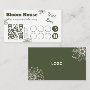 Floral QR Code Loyalty Punch Business Card