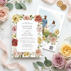 Floral QR Code Photo Wildflower Spring Wedding Invitation