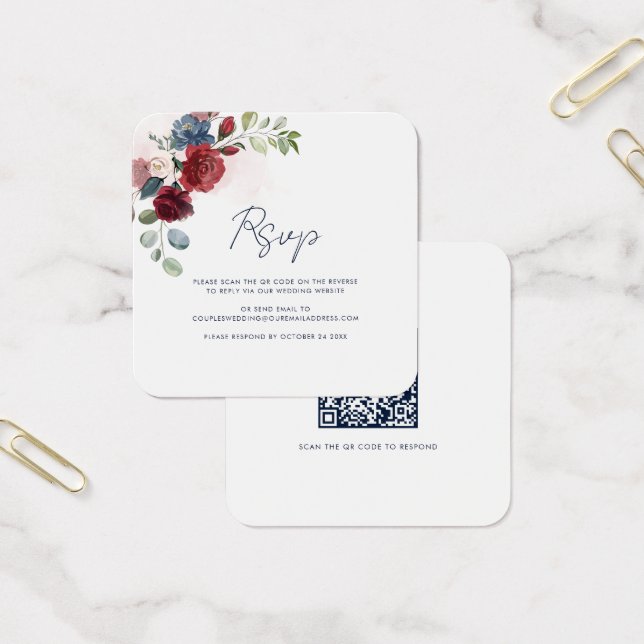 Floral QR Code Script Wedding RSVP Card (Office)