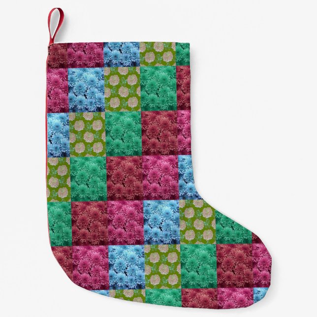 floral quilt design small christmas stocking (Front)