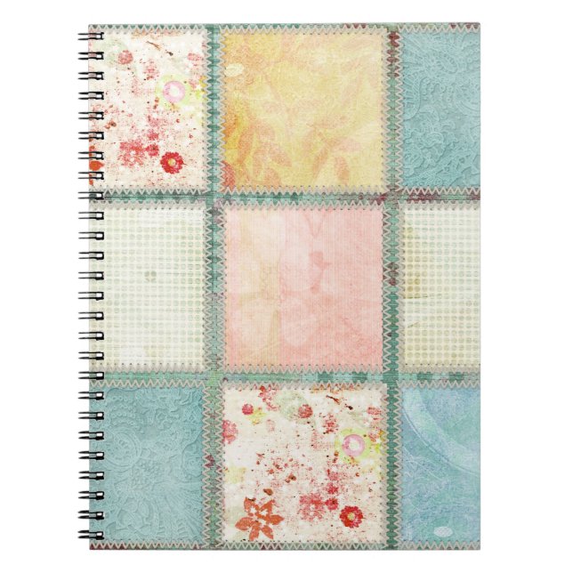Floral Quilt Squares Square Spiral Notebook (Front)