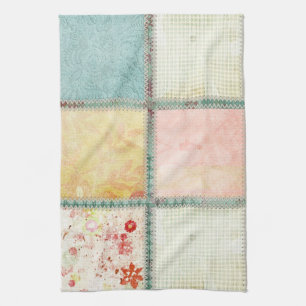 Floral Quilt Squares Square Tea Towel