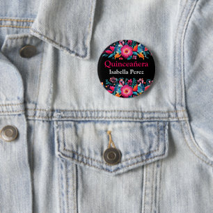 Floral Quinceanera Black Mexican Fiesta 6 Cm Round Badge
