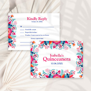 Floral Quinceanera Fiesta Mexicana RSVP Card