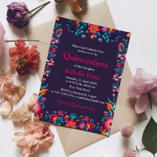 Floral Quinceanera Mexican Fiesta Birthday Invitation