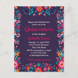 Floral Quinceanera Purple Mexican Fiesta Birthday Postcard