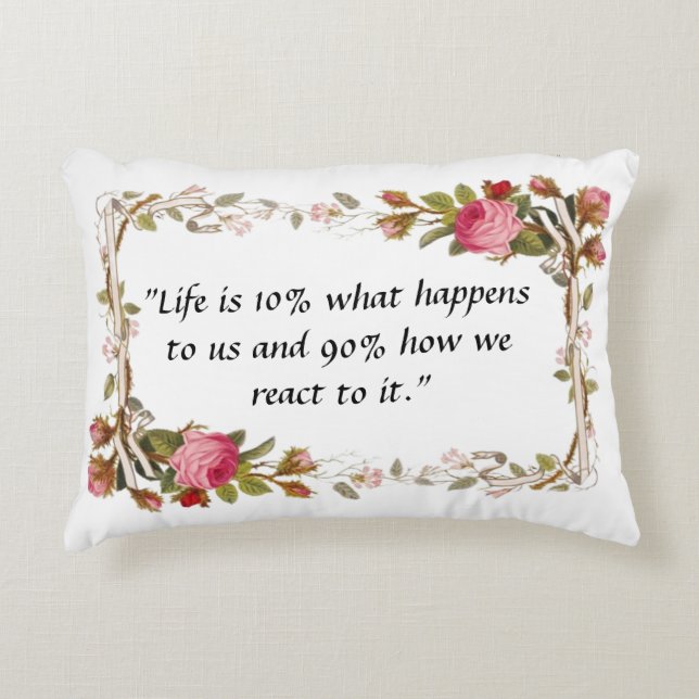 "Floral Quotes: Elegantly Embroidered Pillow . (Front)