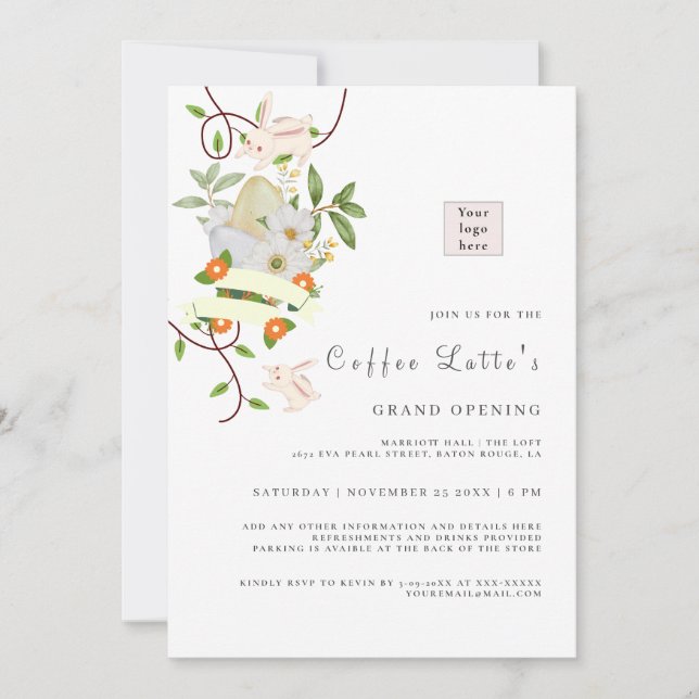 Floral Rabbit and Eggs EasterVibe Business Opening Invitation (Front)