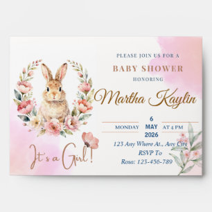 Floral Rabbit Greeting Card Baby Shower Envelope