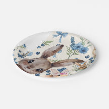 Floral Rabbit Paper Plate